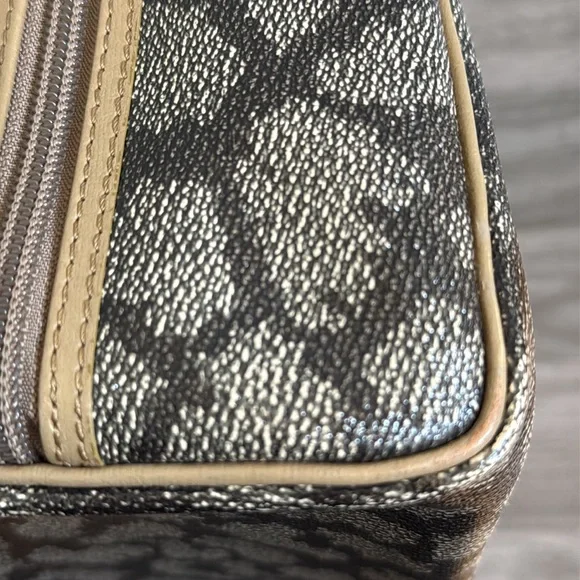 Vintage YSL Giraffe Print Boston Bag Brown MochaCanvas Leather Trim Luxury